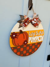Load image into Gallery viewer, Hey There Pumpkin Fall Door Hanger | Checked Autumn Front Porch Decor