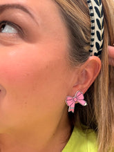 Load image into Gallery viewer, ✏️ Acrylic Teacher Pencil Bow Earrings — Teacher Appreciation Gift