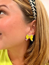 Load image into Gallery viewer, ✏️ Acrylic Teacher Pencil Bow Earrings — Teacher Appreciation Gift