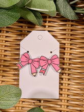 Load image into Gallery viewer, ✏️ Acrylic Teacher Pencil Bow Earrings — Teacher Appreciation Gift
