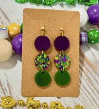 Load image into Gallery viewer, Mardi Gras Circle Dangle Earrings

