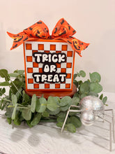 Load image into Gallery viewer, Trick or Treat 5x5 Wooden Block – Cute Halloween Shelf Sitter
