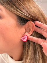 Load image into Gallery viewer, Valentine “Love” Double Heart Stud Earrings – Nickel Free
