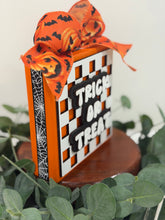 Load image into Gallery viewer, Trick or Treat 5x5 Wooden Block – Cute Halloween Shelf Sitter
