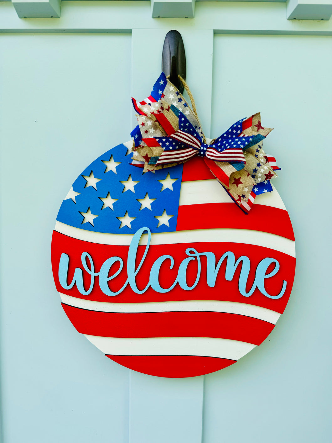 Waving Flag Welcome Door Sign