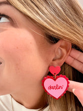Load image into Gallery viewer, “Darlin” Double Heart Acrylic Dangle Earrings – Nickel Free
