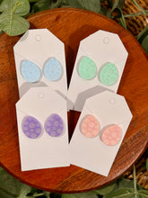 Load image into Gallery viewer, Floral Engraved Easter Egg Earrings
