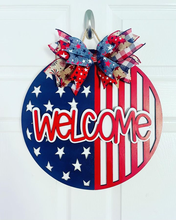 Stars and Stripes Welcome Door Sign