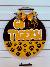Load image into Gallery viewer, Go Tigers Paw Print Door Sign

