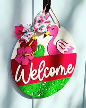 Load image into Gallery viewer, Flamingo Welcome Door Hanger
