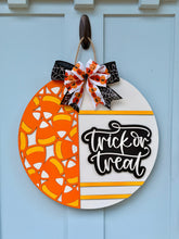 Load image into Gallery viewer, Trick or Treat Candy Corn Halloween Door Hanger
