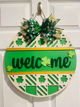 Load image into Gallery viewer, Welcome Shamrock Door Sign
