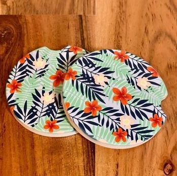 Blue and Orange Floral Coasters