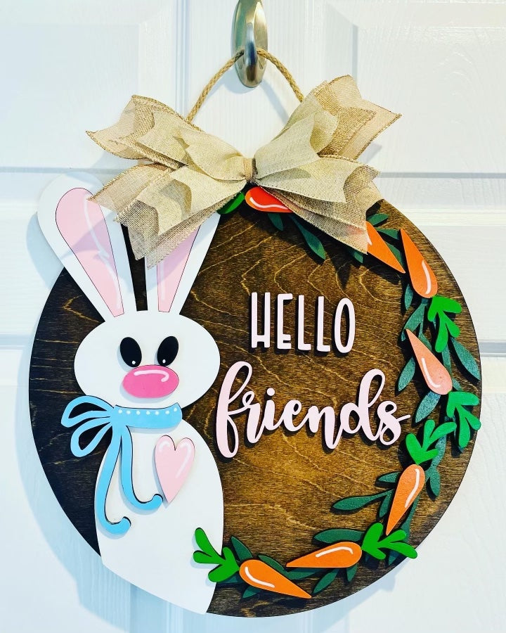Hello Friends Bunny Door Sign