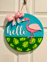 Load image into Gallery viewer, Turquoise Flamingo Door Sign
